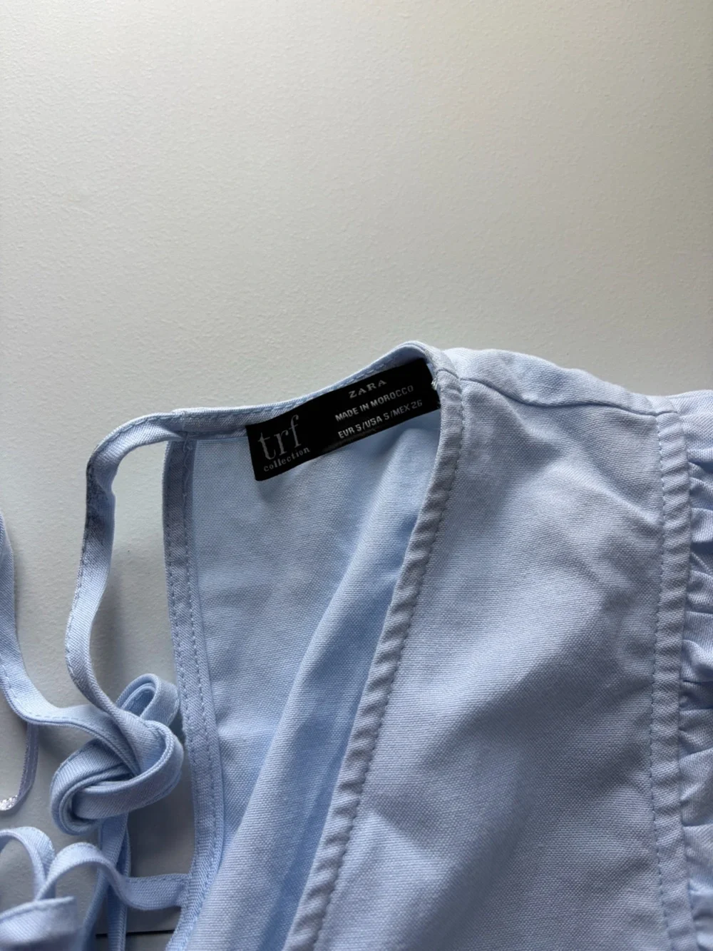 Zara Light Blue Ruffle Sleeve Flowy Peplum Top Sz Small Cotton Blend
